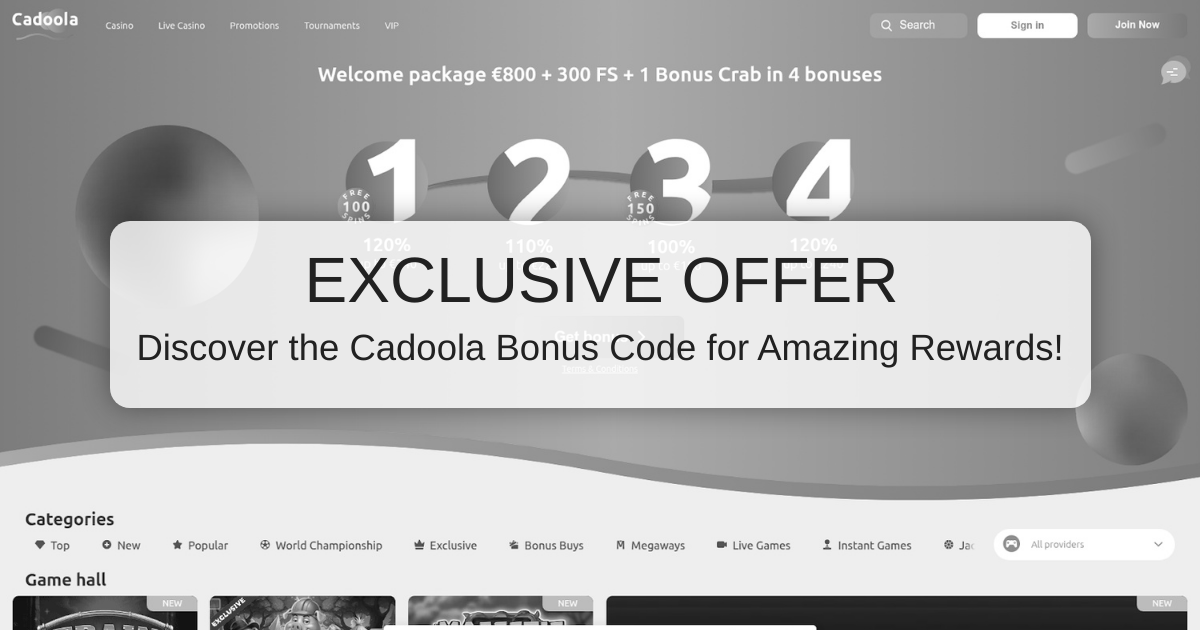 Cadoola Bonus Code for No Deposit Bonuses